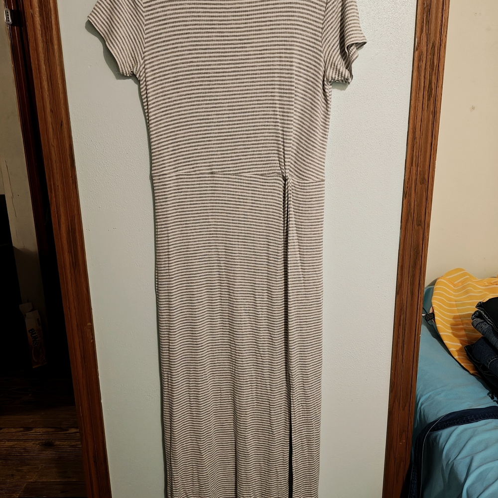 LOFT Gray Striped Maxi Dress
